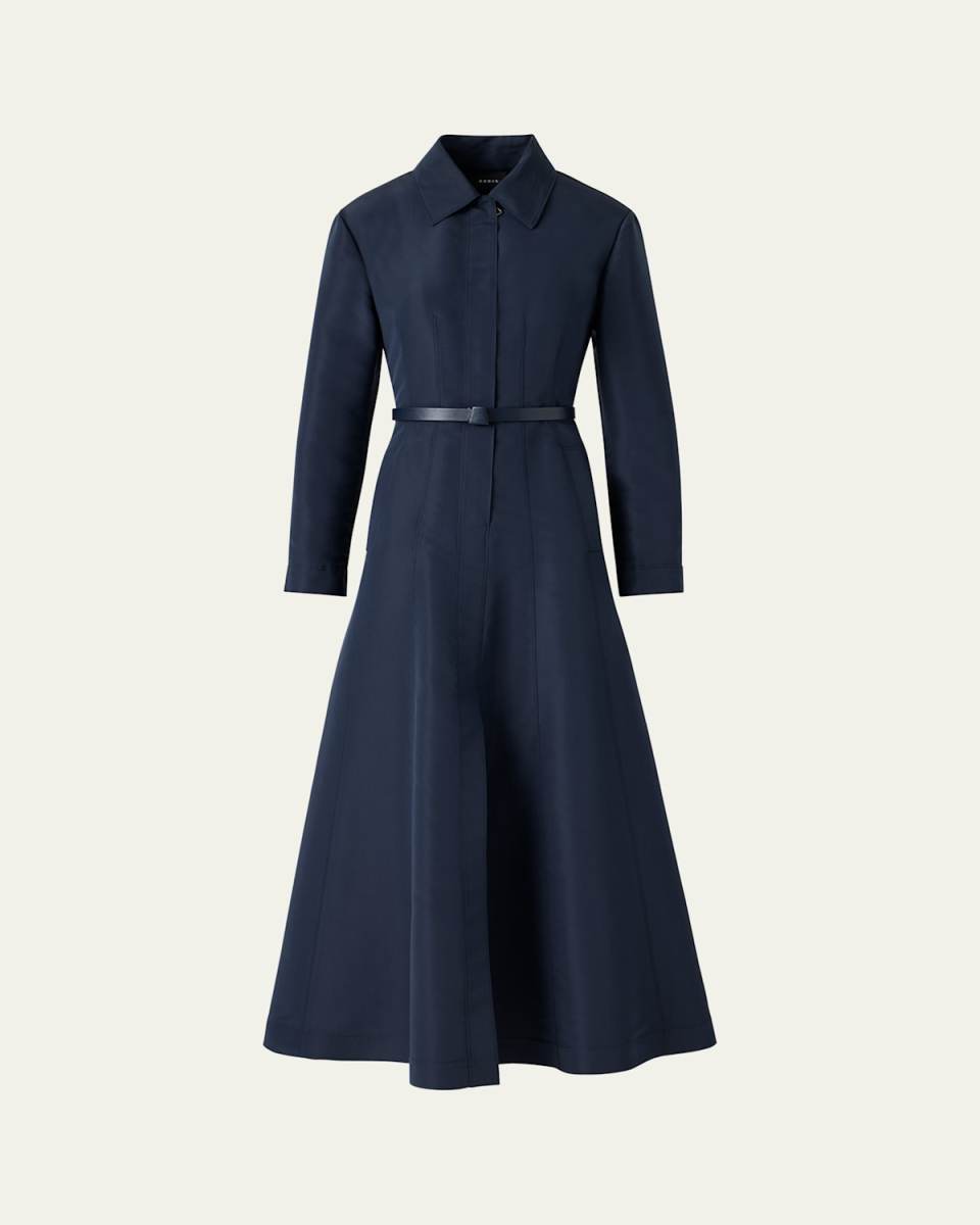 Ottoman Silk Belted A-Line Midi Shirtdress